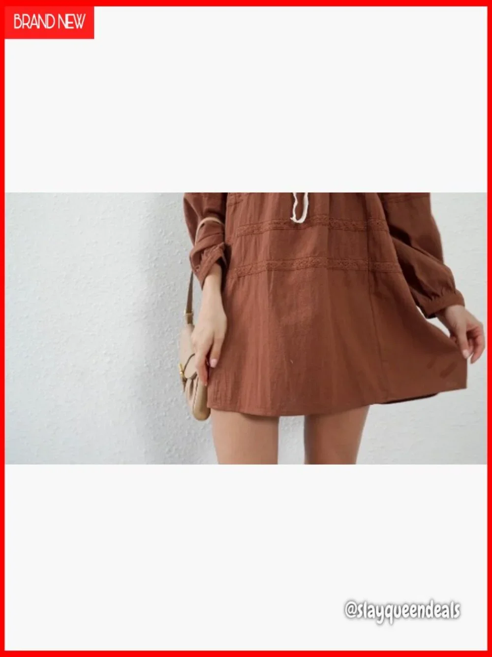 Flowy Long Puff Sleeve Mini Dress Square Neck Lace Babydoll A-line Tunic - Picture 7 of 7